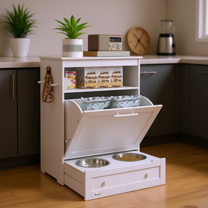 Estación de Alimentación para Perros Blanca con Almacenamiento, 2 Tazones Elevados, Diseño Moderno de Madera - Product Image 2