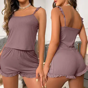 Alta Qualidade Sexy Pijamas De Seda para Mulheres Set Sexy Casual Night Dresses Round Neck Lounge Wear