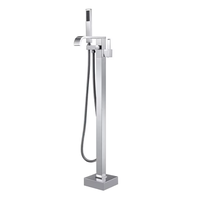 Robinet de baignoire populaire, moderne, carré, en laiton doré brossé, avec poignée unique en céramique, à poser au sol, avec fonction pause et jet doux