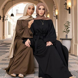 Loriya femmes islamique Abaya-été décontracté modeste robe avec ceinture lin Polyester tissu moyen-orient Style Abaya 2025 B2B <span class=keywords><strong>Store</strong></span> - Product Image 1