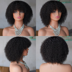 Peluca Corta Afro Rizada Brasileña al por Mayor, Hecha a Máquina, Color Natural para Mujeres Negras, Se Puede Permanecer y Teñir, Estilo Bob <span class=keywords><strong>Rizado</strong></span> - Product Image 4