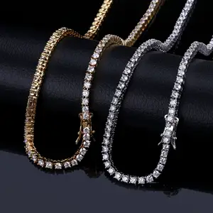 Bijoux fins personnalisés pour hommes cubains Hip Hop plaqué or cuivre 4MM une rangée Zircon diamant Tennis chaîne Bracelet collier pour hommes