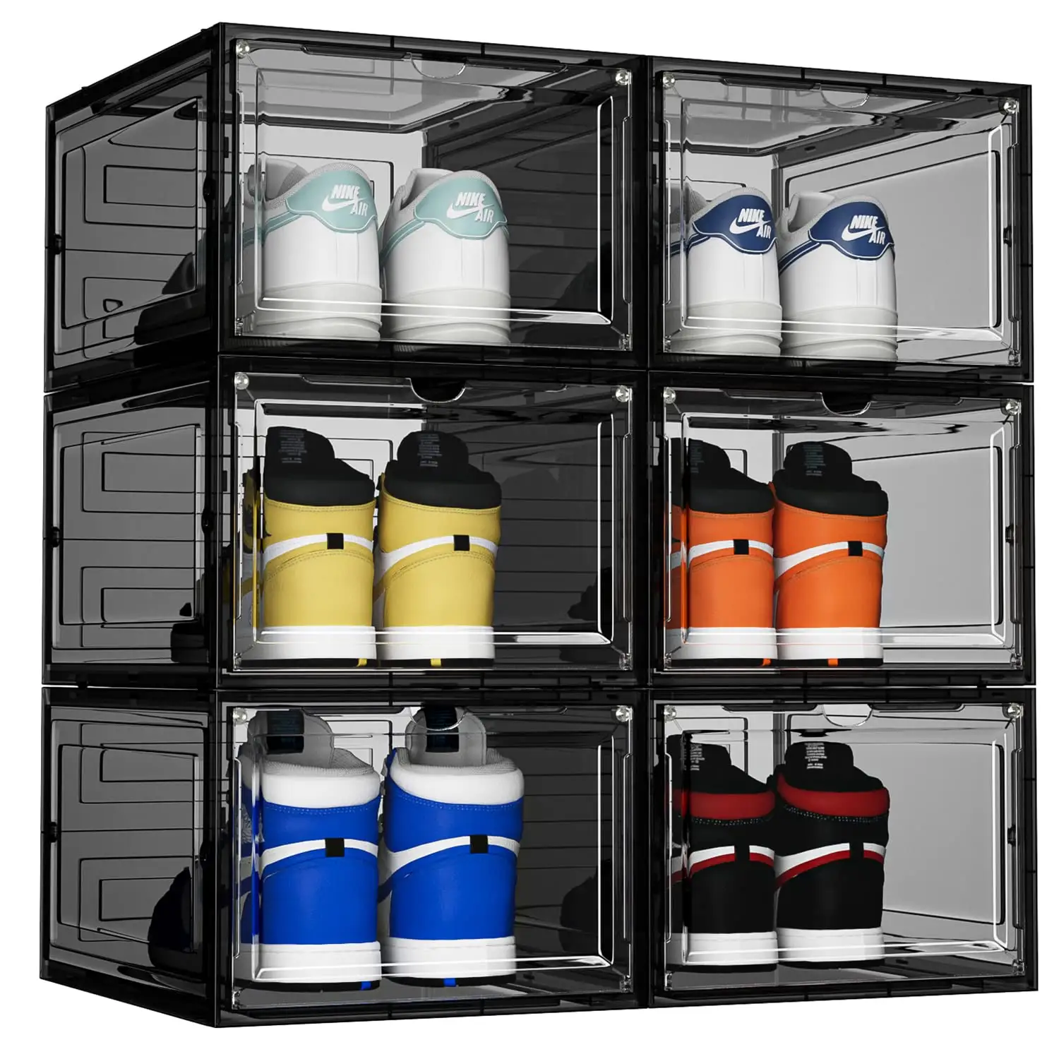 クローゼットの省スペース折りたたみ式靴スニーカーコンテナビンホルダー用の積み重ね可能なアクリル靴収納ボックスシューズオーガナイザー