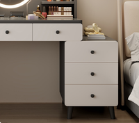 STG Coiffeuse de chambre moderne et simple gris foncé avec miroir intelligent LED et armoire de rangement télescopique monobloc pour chambre d'hôtel