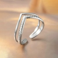 Bague ouverte réglable en argent sterling 925 plaqué or 18 carats à double couche en forme de V pour femme, bijou de doigt empilable vintage, cadeau