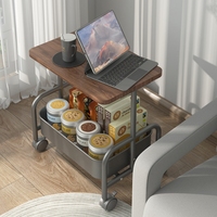 Chariot de rangement à roulettes Joyings à 2 niveaux avec plateau en bois et panier en maille métallique pour table d'appoint de cuisine et étagère utilitaire