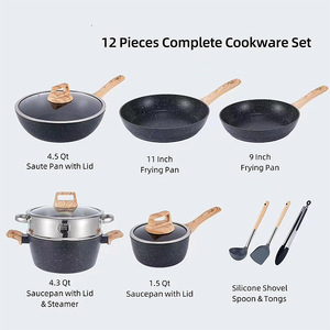 Ensemble de cuisine multifonctionnel de 12 pièces, batterie de cuisine antiadhésive en granit avec insert vapeur en acier inoxydable 304 pour tous types de cuisinières - Product Image 4