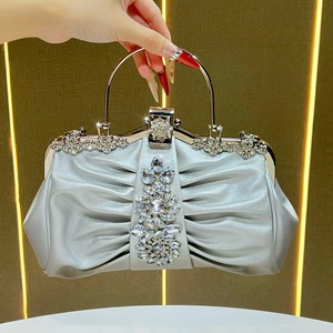 Fashion Ruched Rhinestone Floral Evening Bag Luxury Women's tote bags <b>Wedding</b> Party Formal <b>Clutch</b> Chain Strap handbags for women - Product Image 3