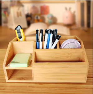 Multifunctional Rectangle Bamboo Storage <b>Organizer</b> Storage Box Natural Bamboo <b>File</b> Holder Pen Holde - Product Image 2