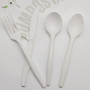 Cubertería CPLA con Certificación <span class=keywords><strong>Global</strong></span> Recycled Standard, Resistente al Calor, de Bioplástico, Tenedor, Cuchara y Cuchillo con Papel Kraft para Aerolíneas - Product Image 4