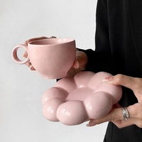 Mug à café en céramique avec soucoupe, motif tournesol et nuage, série Macaron mignonne, cadeau pour mariage et anniversaire, pour thé, lait et latte
