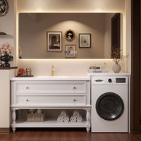 Meuble-lavabo et armoire de buanderie en chêne américain sur mesure, avec lavabo intégré, fabrication sur mesure