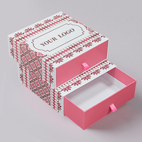 Boîtes cadeaux personnalisées de Noël, couleur rose, laminage mat coloré, doublure en éponge, boîtes rigides à glissière, emballage de luxe avec tiroir coulissant