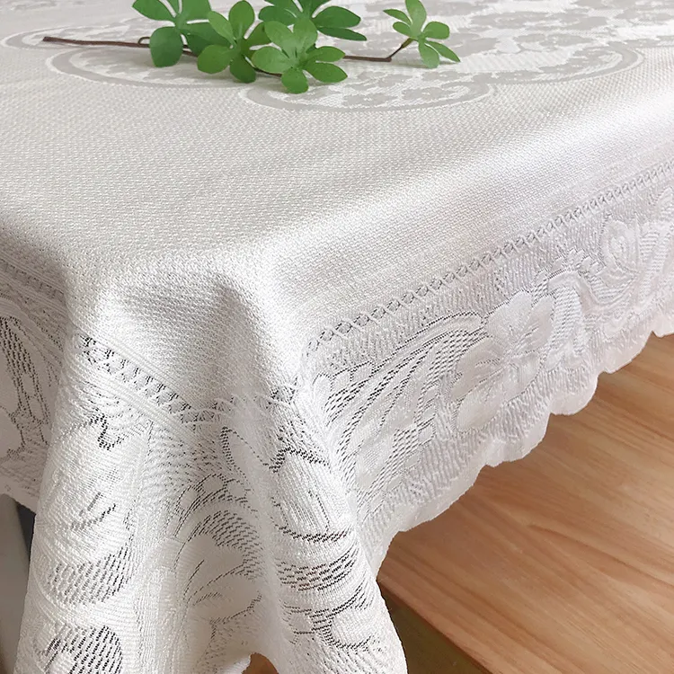 Factory Manufacturer Cheap Elegant Mesh Plain Print 100 Polyester White Table Cloths Rectangle