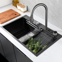 Robinet de cuisine moderne en acier inoxydable avec affichage intelligent de la température, pulvérisateur multifonction extractible, cascade classique pour une utilisation intelligente
