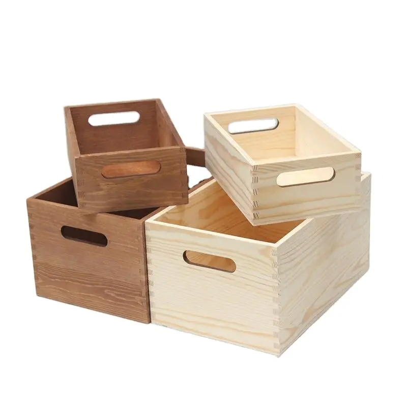 SB001 Unfinished Wood Crates Organizer Bins, Wooden Box for Pantry Organizer Storage, wood crate craft