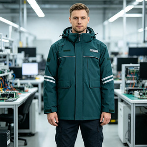 Vêtements de travail d'hiver personnalisés en gros, veste de travail antistatique à capuche avec bandes réfléchissantes pour la construction - Product Image 5