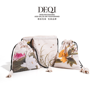 DEQI Customized Patterns Velvet Drawstring Bag Jewelry <b>Pouch</b> Chinese Traditional Design Cloth Bag Jewelry Bags - Product Image 5