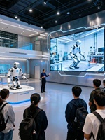 Support d'exposition pour modèle de robot Robotime avec éclairage LED - Design cubique personnalisable, robuste et écologique pour les salons professionnels