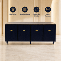 Buffet de luxe bleu marine en bois massif, fait main, à cannelures, au design moderne, pour salle à manger, hôtel, villa, meuble de rangement