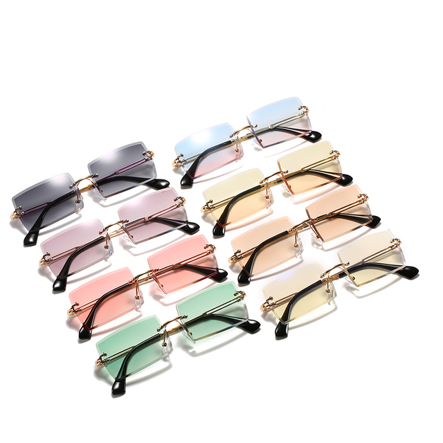 2020 Vintage Mini Rectangle Sunglasses Blue Fashion Sun Glasses with Gold Metal Frame