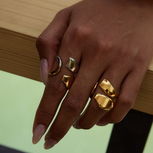 Geometric Fashion <b>Ring</b> <b>Titanium</b> Steel 18K Gold Plated Unisex Jewelry Gift - Product Image 4