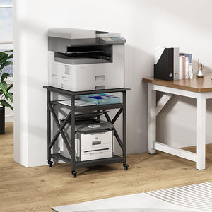 Support d'imprimante JH-Mech avec étagère de rangement réglable en hauteur, grande table d'imprimante carrée à 3 niveaux en acier noir - Product Image 3