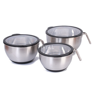 Tazón para Mezclar Huevos Plano y Antideslizante con Base de Silicona Personalizable, Asa/Tapa de Acero Inoxidable para Panadería, Masa, Frutas y Otros - Product Image 1