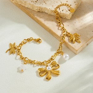 Fashion Charm Bracelet Gold Plated Pearl Bow Pendant Women's Jewelry Gift Yiwu Origin - Product Image 3