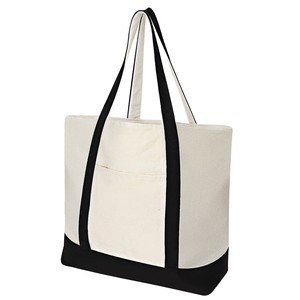 DIY Blank Canvas Tote Bag Pure Cotton Two-tone Shoulder Bag Customizable Storage Bag Casual Style Black And Off White - Product Image 2