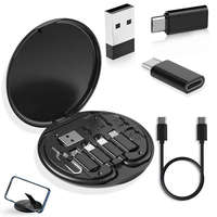 Kit Kabel Pengisian Daya USB C 6-in-1, Adaptor Transfer Data Pengisian Cepat 60W 3A dengan Kotak Penyimpanan, Set Kabel Multi-port Tipe-C