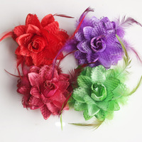 Pince à cheveux en soie artificielle et plumes, motif floral, pour femmes et filles, idéale pour les soirées thé et la danse, accessoire de voyage, vente en gros à bas prix