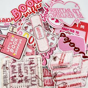 Patchs thermocollants et à coudre brodés rose, motif lecteur et mignon bibliophile, pour sac à dos et <span class=keywords><strong>chapeau</strong></span> de fille étudiante - Product Image 3
