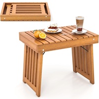 Table d'appoint pliante d'extérieur en bois d'acacia avec plateau à lattes et structure de pieds, idéale pour jardin et intérieur