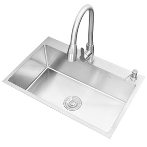 Évier de cuisine KS en acier inoxydable à encastrer, cuve simple, surface polie, facile à nettoyer - Product Image 1