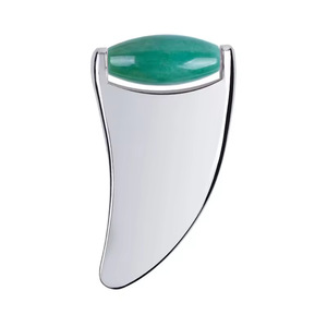 Wholesale 2-in-1 Zinc Alloy <b>Metal</b> Gua Sha Jade <b>Roller</b> Massager Custom Logo Face Massage Tool Rose Quartz Horn Facial Massager - Product Image 2