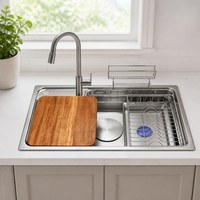 Évier de cuisine multifonction Thsink FSB8048, grand bac unique, en acier inoxydable 304, design moderne, à un trou, finition satinée, garantie 3 ans