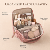 Pochette cosmétique en velours néerlandais avec logo personnalisé, multi-compartiments, grande capacité, organiseur de toilette autoportant pour femmes