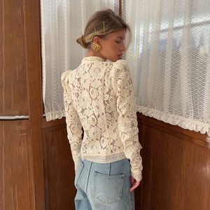 Camicette da donna a maniche lunghe traspiranti con colletto rialzato in pizzo da donna - Product Image 3