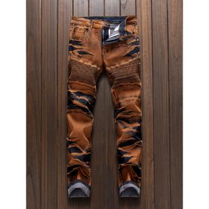 Pantalones Vaqueros de Estilo Vintage para Hombre, Corte Recto Ajustado, Estilo Motero, con Pliegues Tie-Dye, Cinturón de Moda para Otoño - Product Image 1