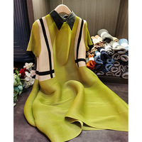 2024 LF femme haut de gamme décontracté robe plissée mince à manches courtes coupe ample MIDI jupe taille naturelle grande taille pour le printemps