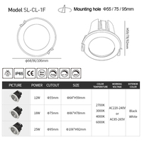 Spot LED moderne étanche IP65 à intensité variable Spot de plafond anti-éblouissement Spot encastré pour la maison Hôtel Batiroom