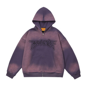 Sweat à capuche unisexe tendance Hip-Hop vintage, dégradé teinté, broderie patchwork, doublure en tissu éponge, écologique et respirant, idéal pour l'automne - Product Image 1