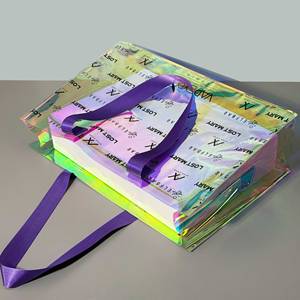 Sac fourre-tout durable en PVC transparent holographique laser, lavable, motif à pois simple, avec poignée, idéal pour le shopping et la vie quotidienne - Product Image 3
