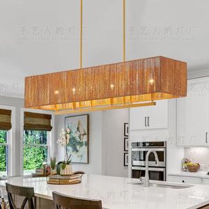 Lustre rectangulaire en corde de style japonais, 110 cm, lumière LED chaude, pour restaurant, salon de thé, maison d'hôtes - Product Image 4