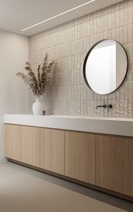 CBMart Classic Hotel Furniture Wooden Grain Bathroom Vanity Double Sink Solid Wood Pvc Vanity Cabinet Set - Product Image 2
