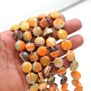 Cuentas de Ópalo Boulder Amarillo Natural en Forma de Moneda de 12mm y 13mm, Cuentas de Ópalo Facetadas de 13 Pulgadas en Hilo para Fabricación de Joyas, Venta al por Mayor a Granel - Product Image 1