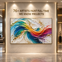 Grande peinture murale abstraite à l'huile, arc-en-ciel coloré, texture 3D, feuille d'or, peinture sur toile pour salle à manger, hôtel