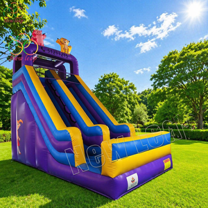 Nouveau Château Gonflable Sec Monoplace pour Adultes Leap Factory, 6m de Haut, Violet, avec Toboggan et Mur d'Escalade, <span class=keywords><strong>Jeu</strong></span> Sportif - Product Image 1