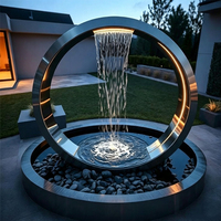 Grande Fontaine Murale Cascade Rectangulaire Moderne en Acier Inoxydable Coulé, Sculpture Métallique pour Décoration de Jardin Extérieur